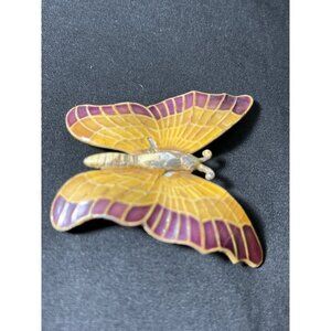 Antique W Germany Butterfly Brooch Yellow Enamel Metal READ